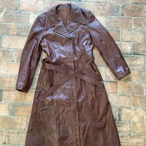Vintage brown leather trench coat